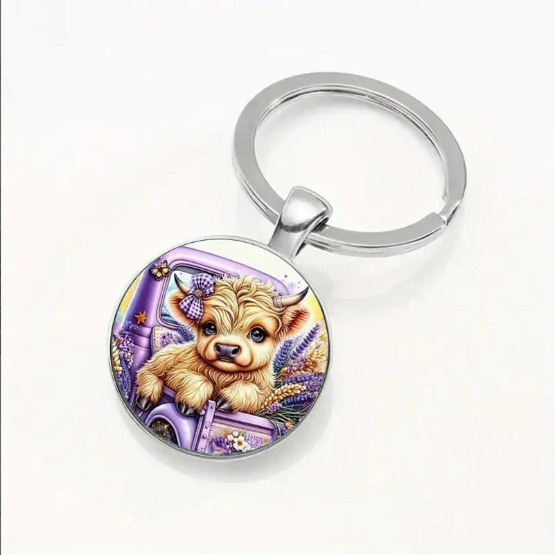 

1 vintage Highland Bull keychain, made of zinc alloy material, with bow and truck design, suitable as a birthday, holiday, and a