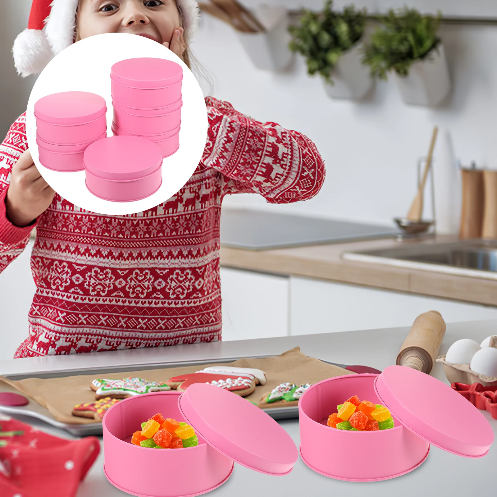 

6pcs Gift Packaging Storage Box Round Tinplate Biscuit Candy Container Cookie Tin For Snacks Keys Coins Organizer Decor