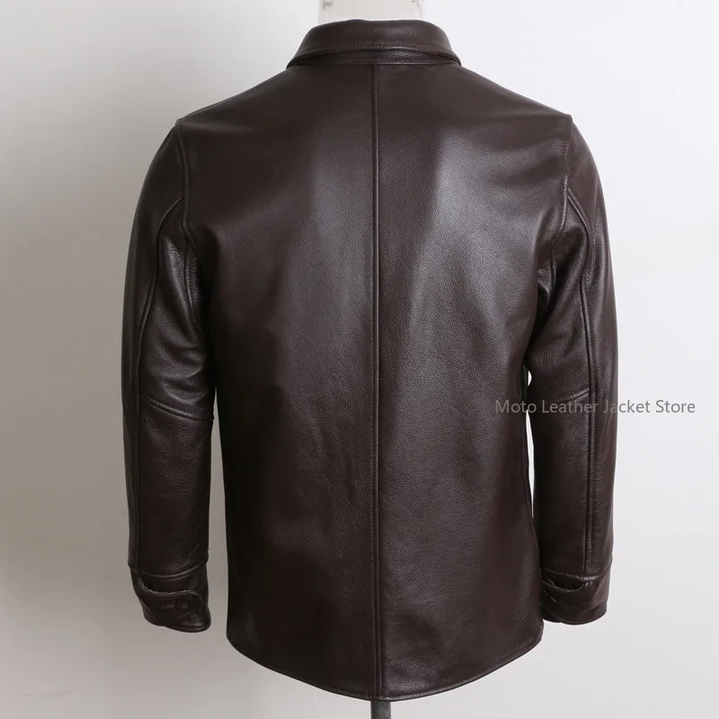 Genuine Leather Jackets Autumn Mens Clothing Cowhide Coats Two Colos Lapel Style Slim Fit Jacket Chamarras Para Hombre