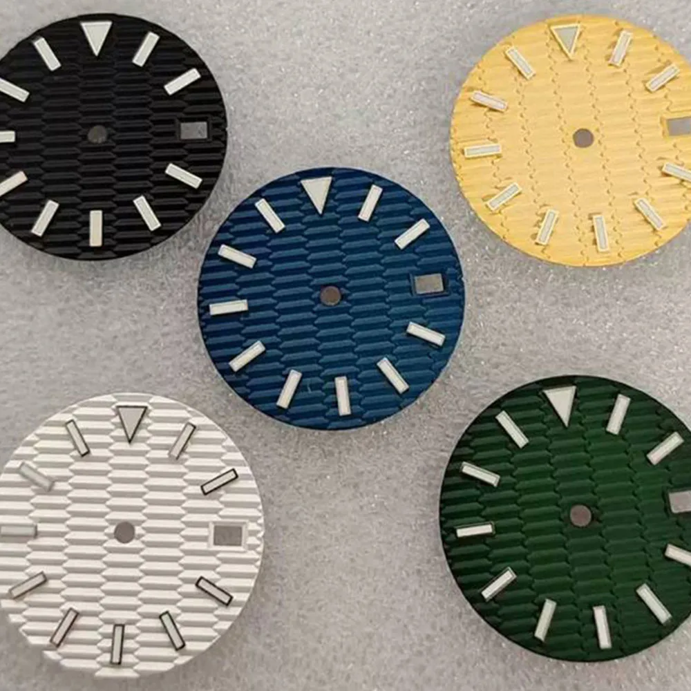 

NH35 Dial 28.5mm, Blue-Green Luminous 3D Nails Watch Faces, for NH35 Movement, Single Calendar Watch Dial, Modified Accessories