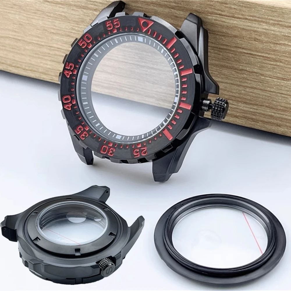 

Watch Case 44mm Black/Rose Gold Stainless Steel Mineral Glass Case NH35 for NH35 NH36 NH34 Movement Watch Shell Fits 28.5mm Dial