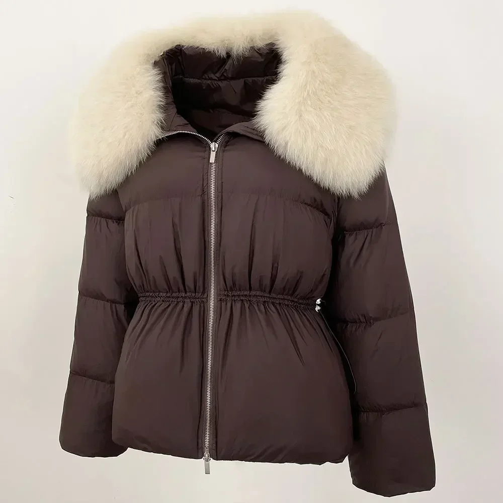 Jaket Bulu Angsa Putih Elegan Wanita Mantel Bulu Asli Jaket Bulu Angsa Putih Jaket Puffer Mantel Bulu Rubah Musim Dingin Baru Wanita