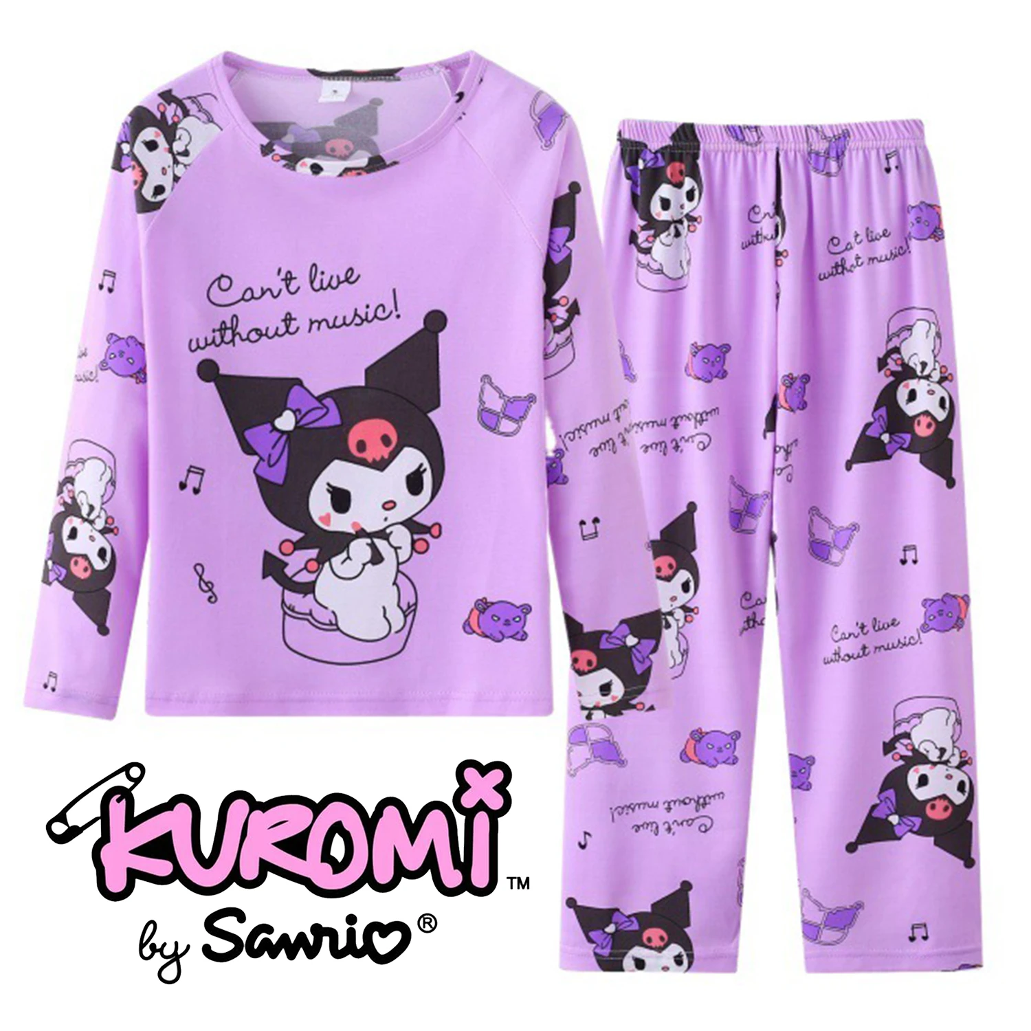 Kuromi Pajamas 2pcs Set for Children Cute Cartoon Long-sleeved Suit Fashion Girls Clothes New Anime Homewear Clothing Kids Gift