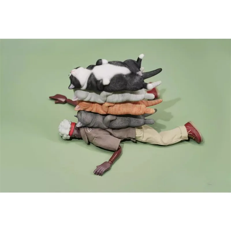 JXK 1/6 Scale Lethargic Cat Simulation Resin Ginger Cat Sleep Pet Kitten Model for Action Figures Scene Ornament Gift