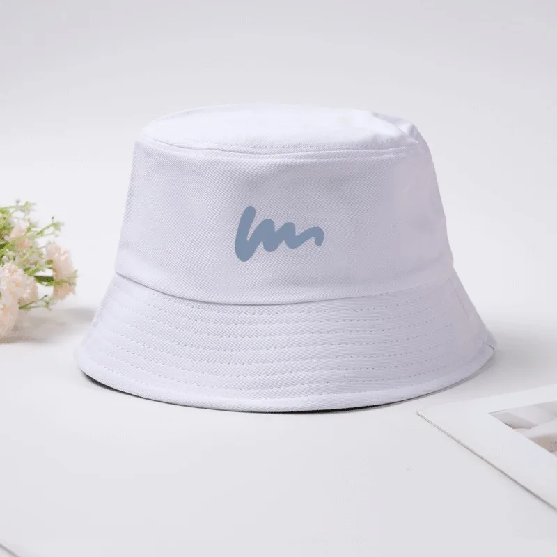 Cotton Blue Wave Line Print Bucket Hat Summer Fisherman Cap Nautical Seaside Sun Hat Outdoor Beach Cap for Men Women Breathable