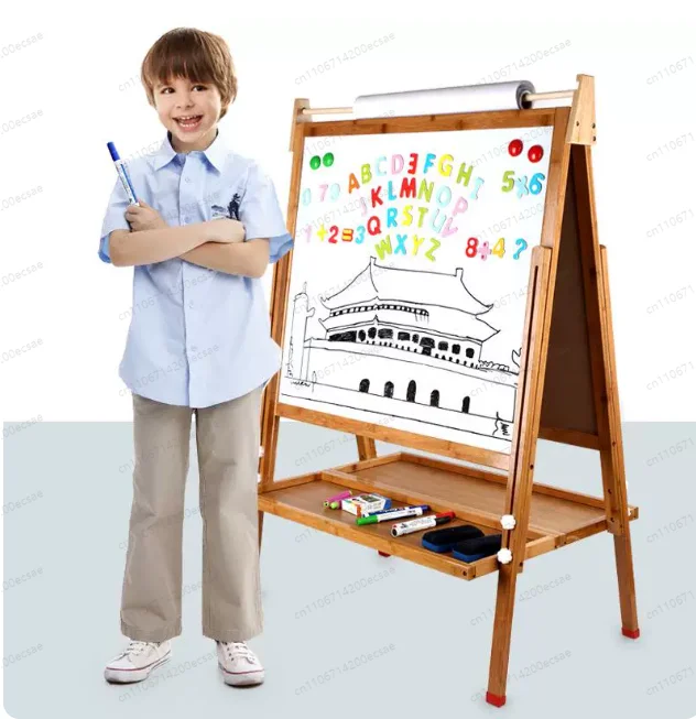 Children's Extra Large Bamboo Drawing Board Blackboard Double-sided Magnetic Foldable Lifting Whiteboard Children's Easel