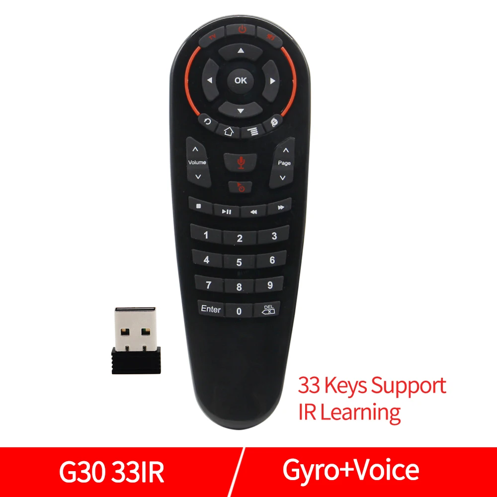 G30S 2.4G Wireless Air Mouse Voice Remote Control 33 Keys Gyroscope IR Learning Number Keys For Android TV Box PC Projector