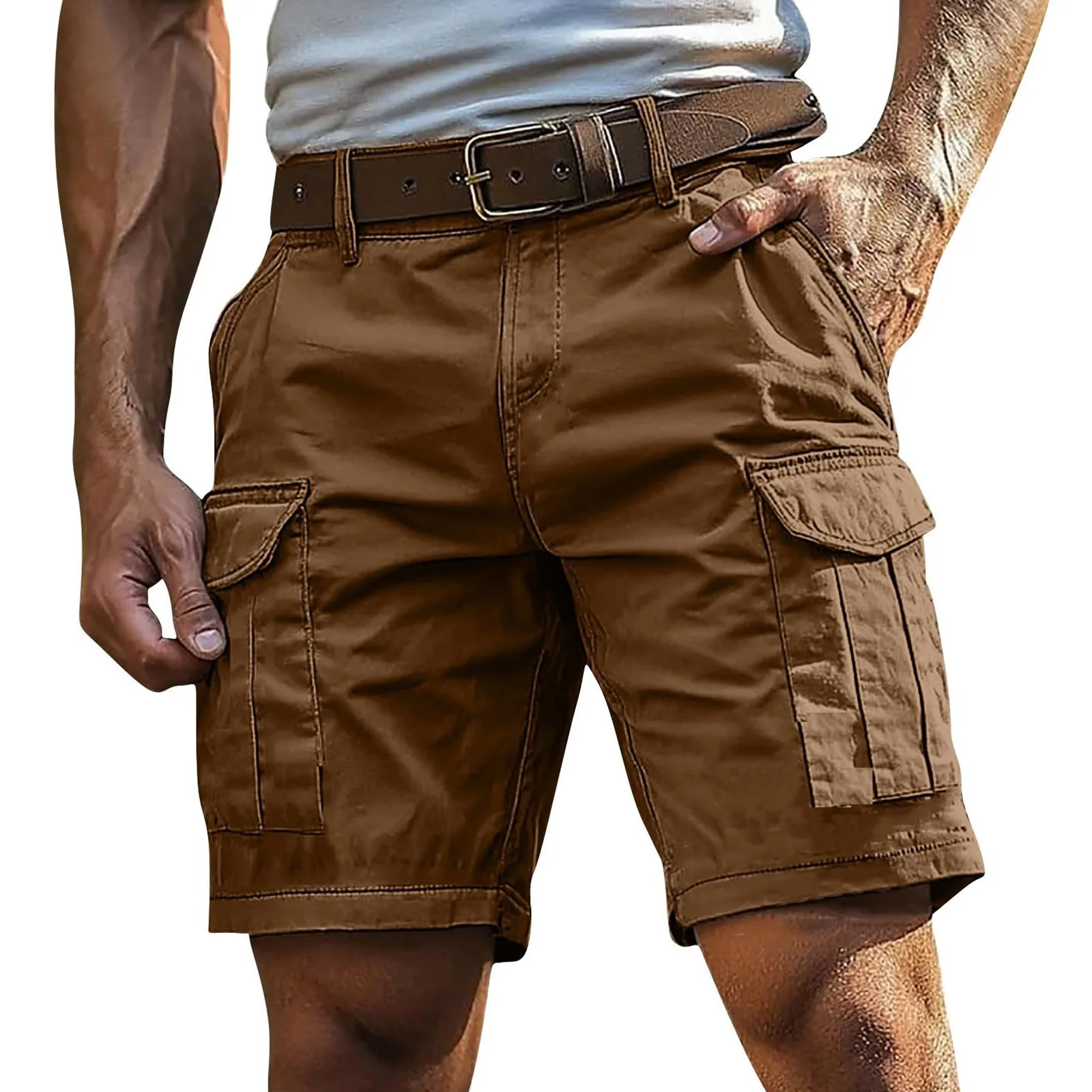 2026 Sommer Herren-Shorts: Modische karierte Strandshorts, lässige Herren-Shorts, Militär-Kurzhosen, Bermuda-Cargo-Overalls für Herren ohne Gürtel