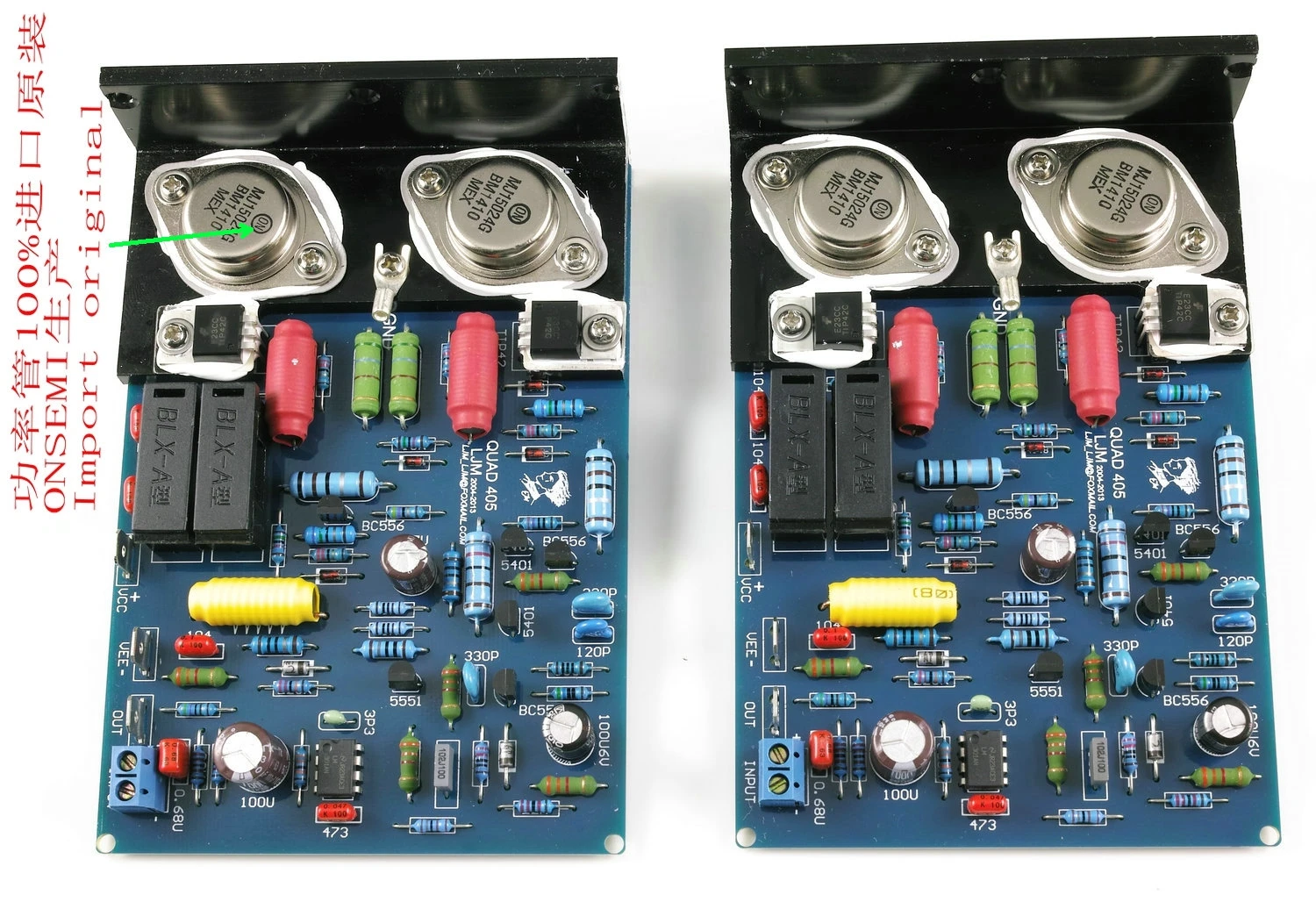Ein Paar QUAD405 CLONE MJ15024 100W 8R DIY KITS Fertige Baord Zweikanal-Verstärkerplatine mit Winkelaluminium
