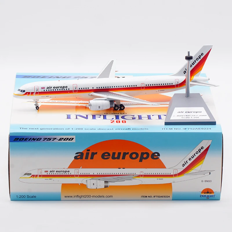 

IF752AE0224 Alloy Collectible Plane Gift INFLIGHT 1:200 Air Europe Boeing B757-200 Diecast Aircraft Jet Model G-BNSD With Stand