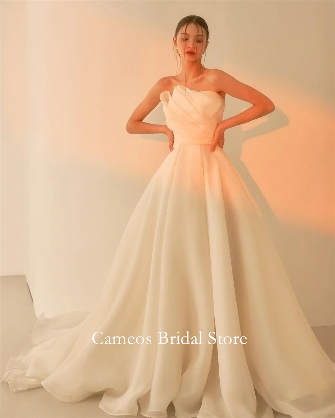 

SONDR Customized Wedding Dresses Sleeveless Ivory Strapless Ivory Korea Organza A-Line Brides Gowns Women Bridal Dresses