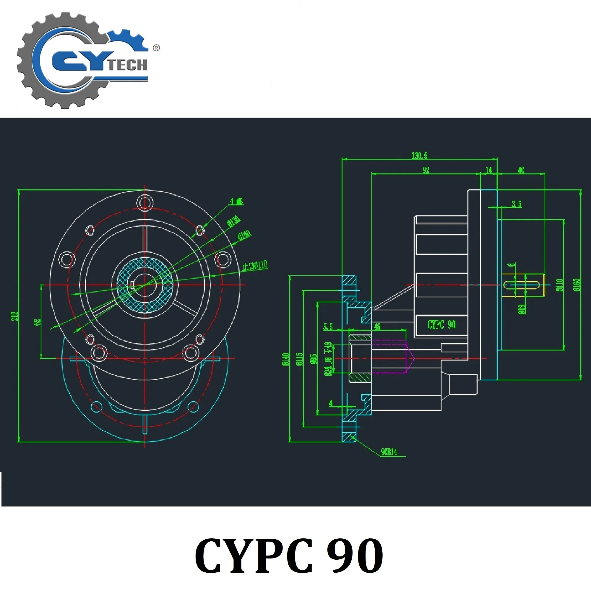 CHENYUE Worm Gearbox CYPC90 Gear Reducer Input 14/19/24mm Flange 71B14/80B14/90B14  Output 19/24mm Ratio 2:1-5:1