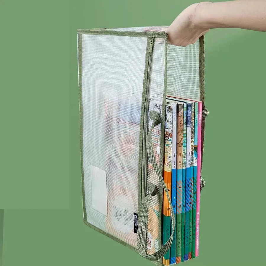 Spacious Organizer A4 Pocket Folders Widen Double-Layer Mesh File Storage Bag With Handle Transparent File Bag Large Capacity