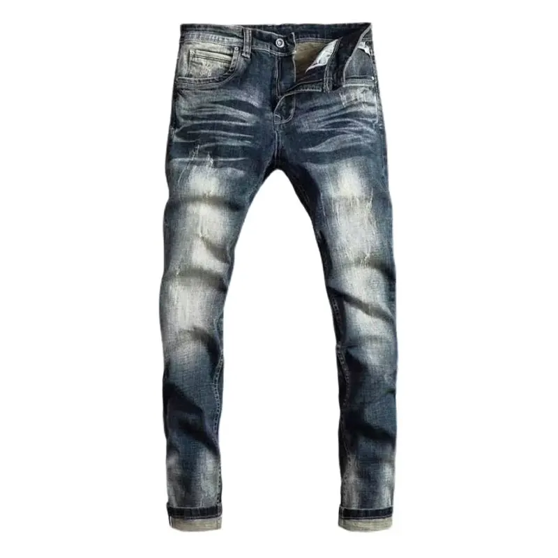 Neu Designer Mode Männer Jeans hochwertige Retro blau Stretch gerade Slim Fit zerrissene Jeans Männer Vintage Jeans hose Hombre