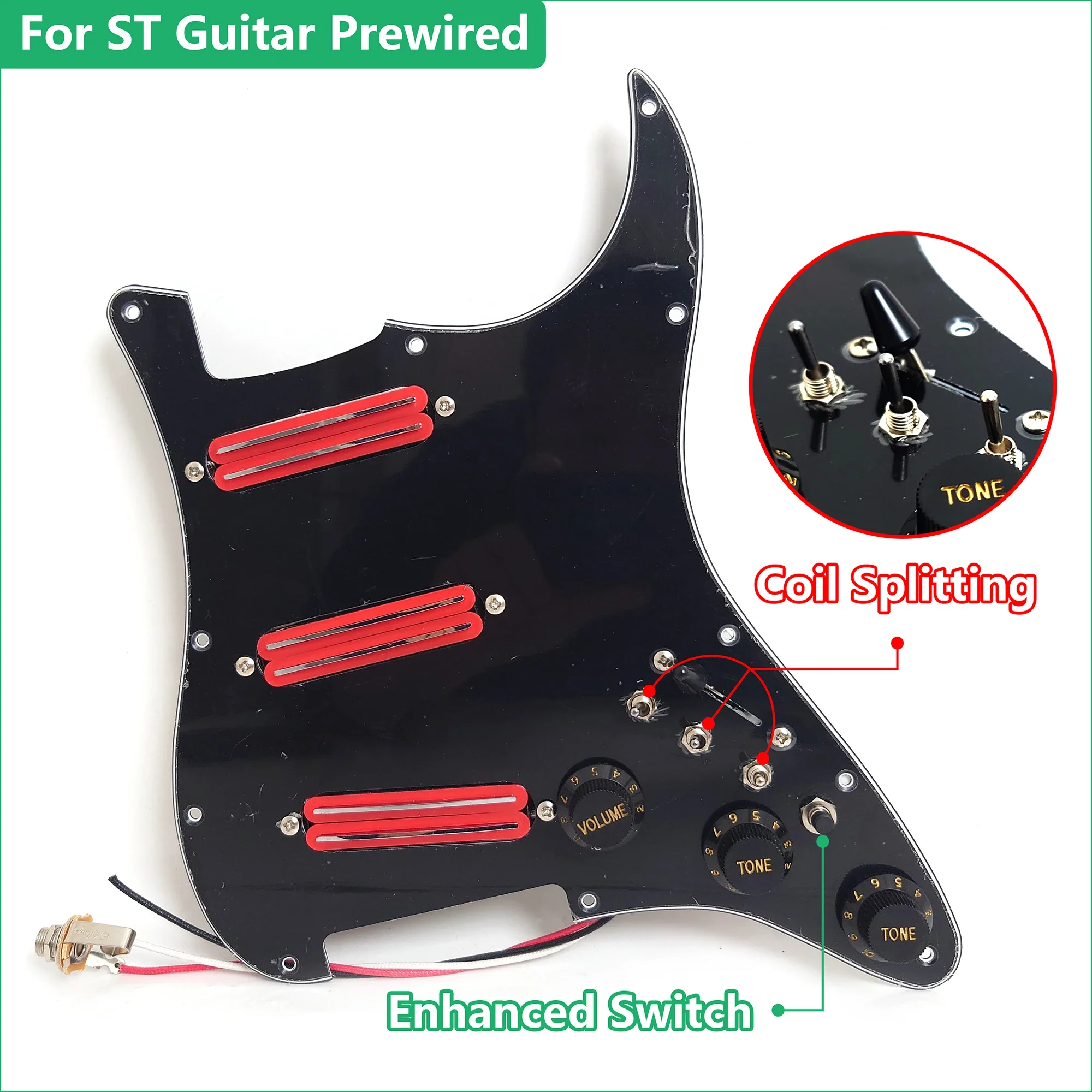 SSS Guitar Prewired Loaded Pickguard with Coil Splitting Single Coil Pickups Set for ST Electric Guitars Replacement Parts