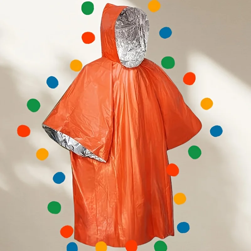 Lightweight Portable Emergency Survival Gear 4Pcs Orange Poncho, Mylar Thermal Blanket Retains 90% Body Heat for Camping Hiking