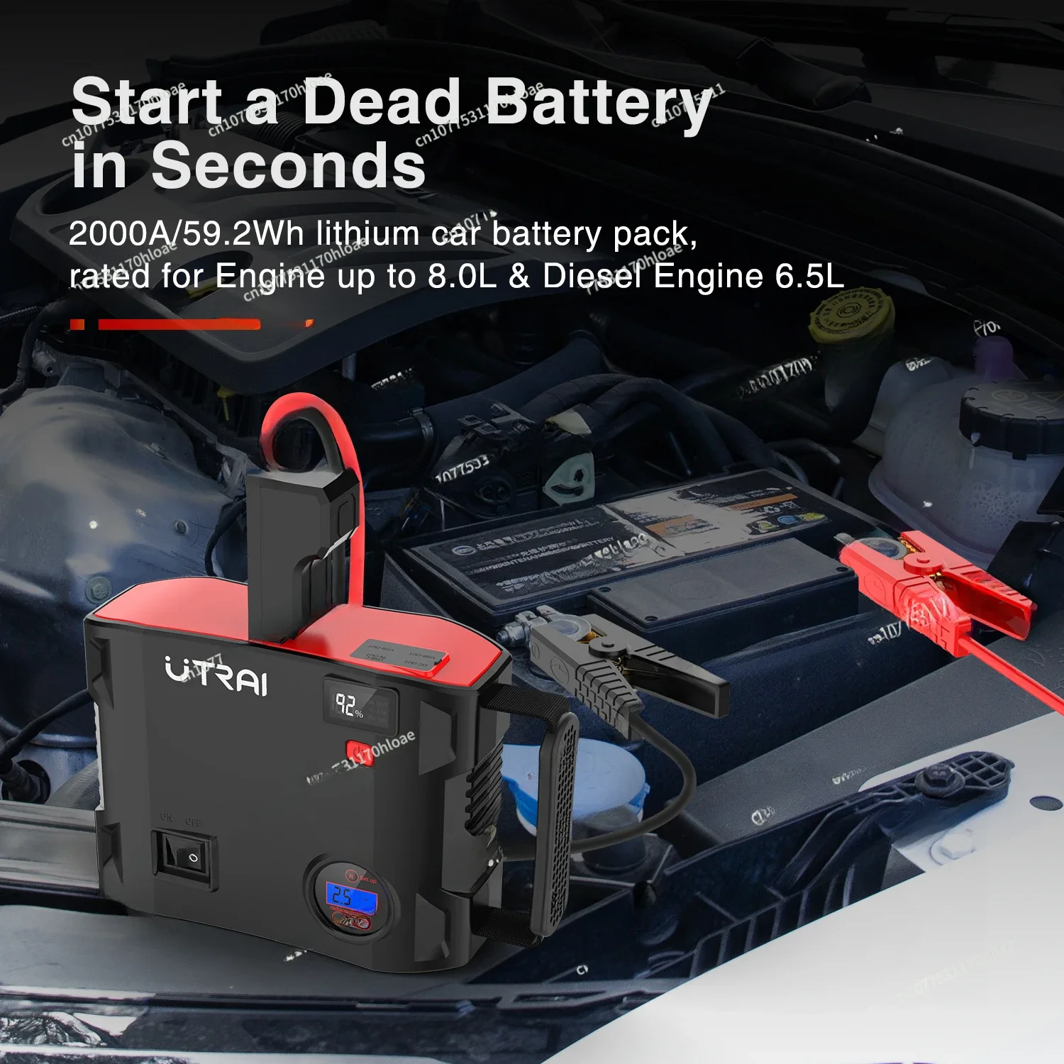 Utrai 2000A Jump Starter Vehicle Emergency Tools With Air Pump Powerbank Jumpstart with LED Light Tire Inflator OEM Factory