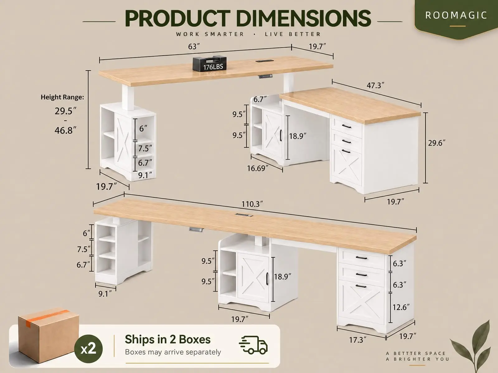 Farmhouse L Shaped Standing Desk with Storage 67