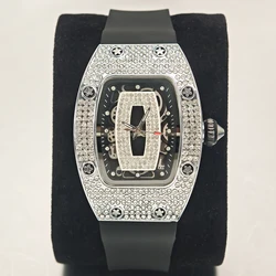 2024 Hot Fashion Diamond Watch For Women Elegant Iced Jewelry Watches Girl Sport Rubber Strap Tonneau Wristwatch Ladies Gift