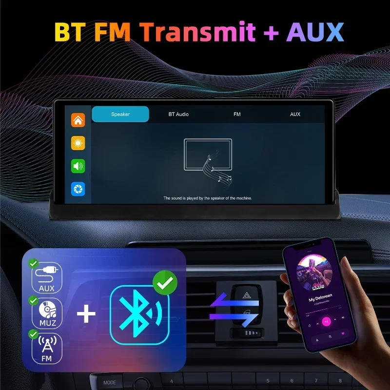 JMCQ-Caméra de tableau de bord intelligente pour voiture, CarPlay sans fil, Android Auto, AUX, FM, Bluetooth, WiFi, écran 10.26 \