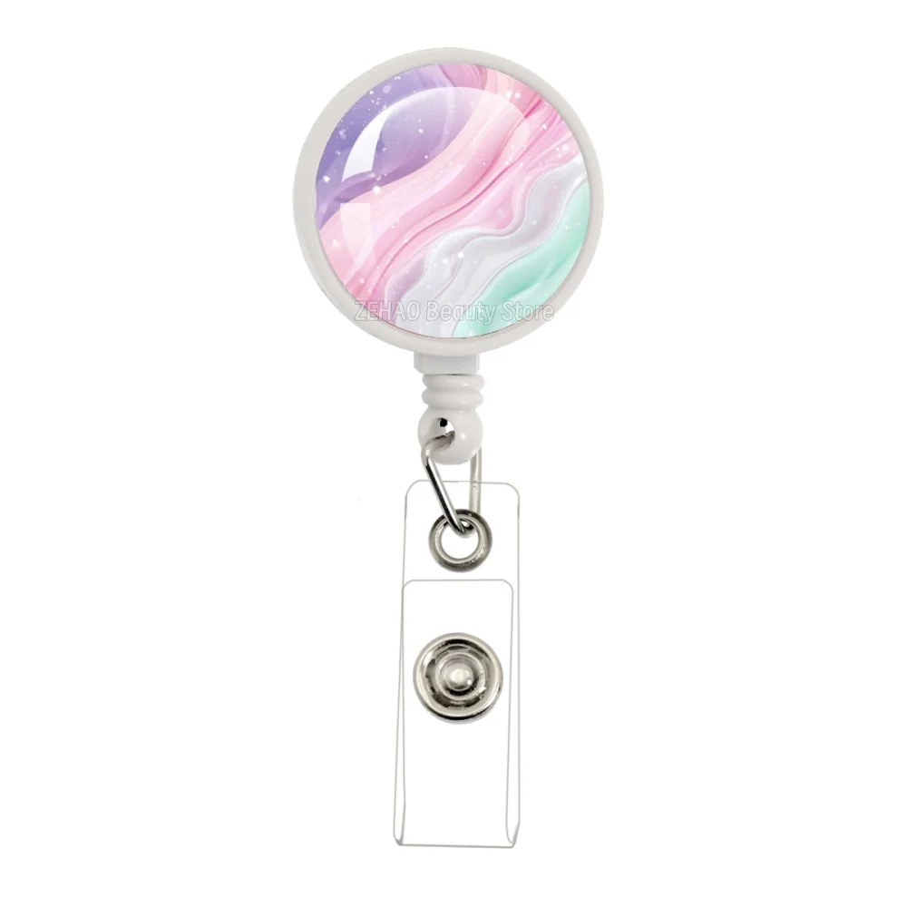 Vortex Oil Painting Series Glass Cabochon White Retractable Badge Reel Work Card Clip ID Name Card  Tag Staff Card Badge JD001