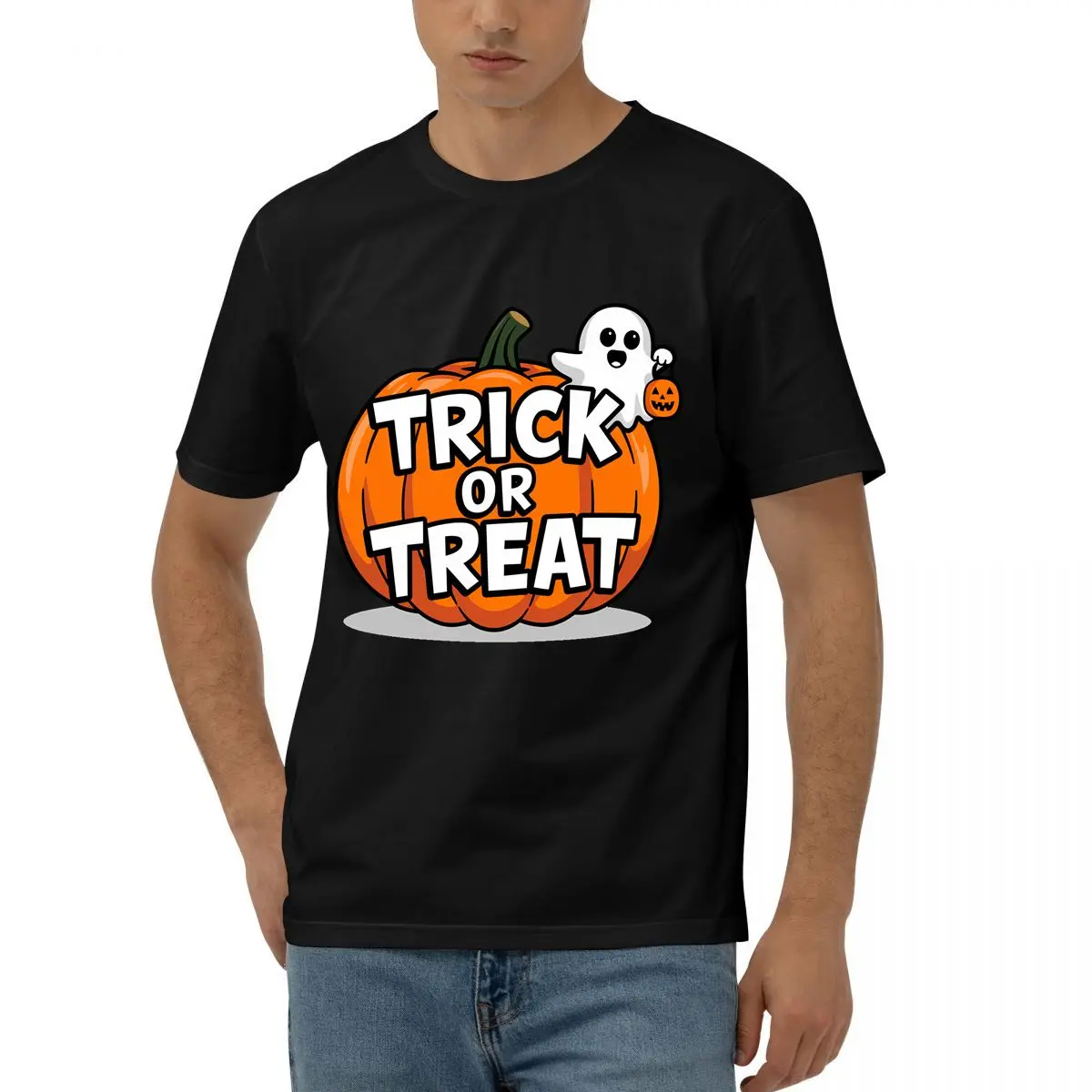تي شيرت "خدعة أو علاج" بنمط طباعة الهالوين فضفاض ومريح من القطن الخالص بأكمام قصيرة للرجال والنساء #2