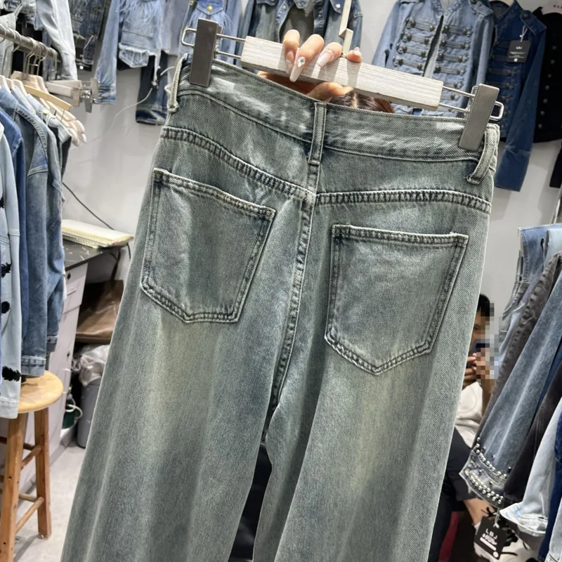 2024 Lente Nieuwe Lange Jeans Voor Vrouwen Losse Slank Ontwerp Modieuze Kleine Poppendecoratie Trendy Wijde Pijpen Broek