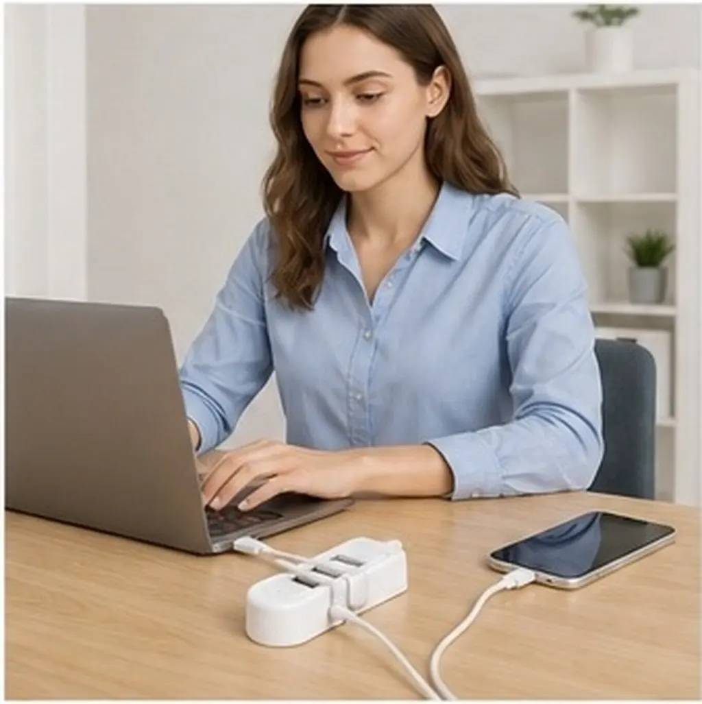 Professional 3-Port USB Hub for Desktop and Laptop Fast Data Transfer Mini Compact Multi-Port Hub with Standalone Charging 0.25m