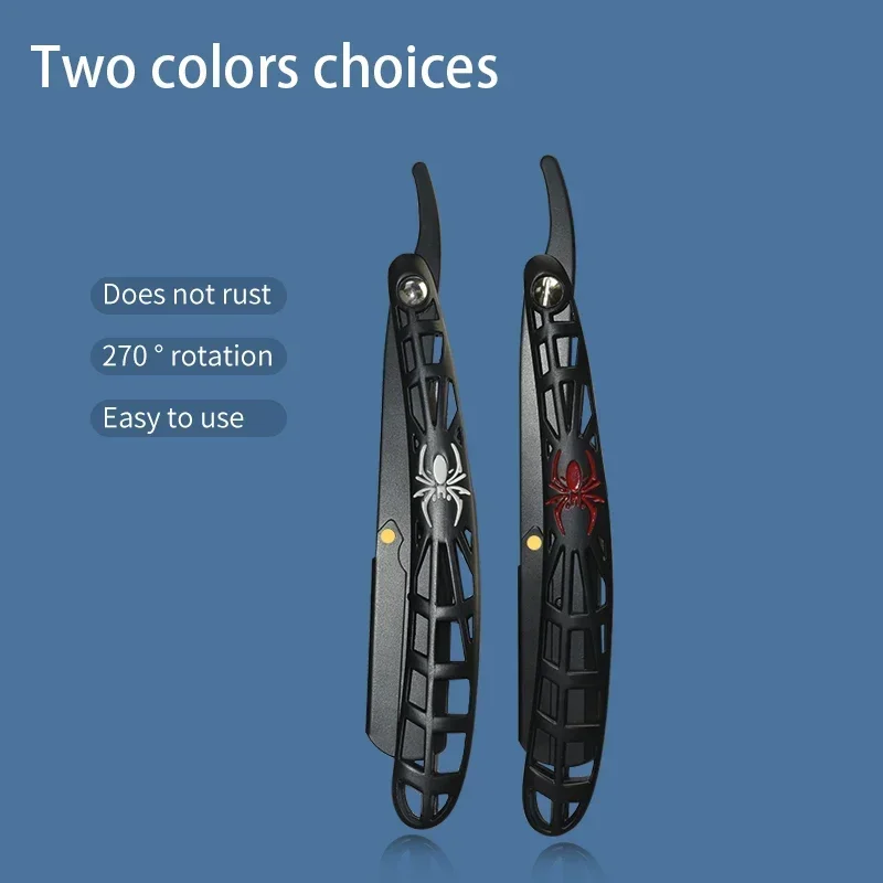 ماكينة حلاقة احترافية قابلة للطي من الفولاذ المقاوم للصدأ، مقبض مقطوع على شكل عنكبوت وسيم مع ملحقات حلاقة بشفرة