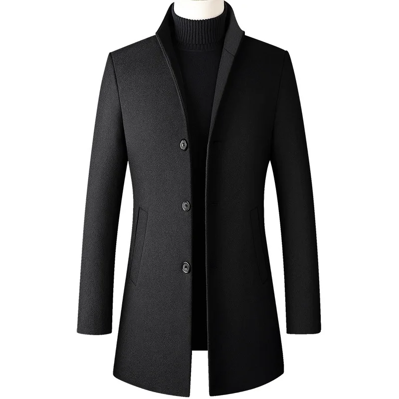 

New Autumn and Winter Men's Woolen Coat Medium and Long Men's Wool Woolen Coat Business Woolen Men's Trench Coat