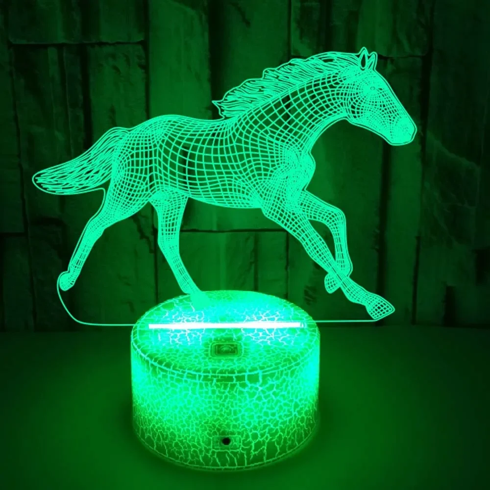 Horse 3D Night Light for Girls Room Decor USB Table Bedside Lamp Acrylic Nightlights Birthday Christmas Gift for Kids Toddler