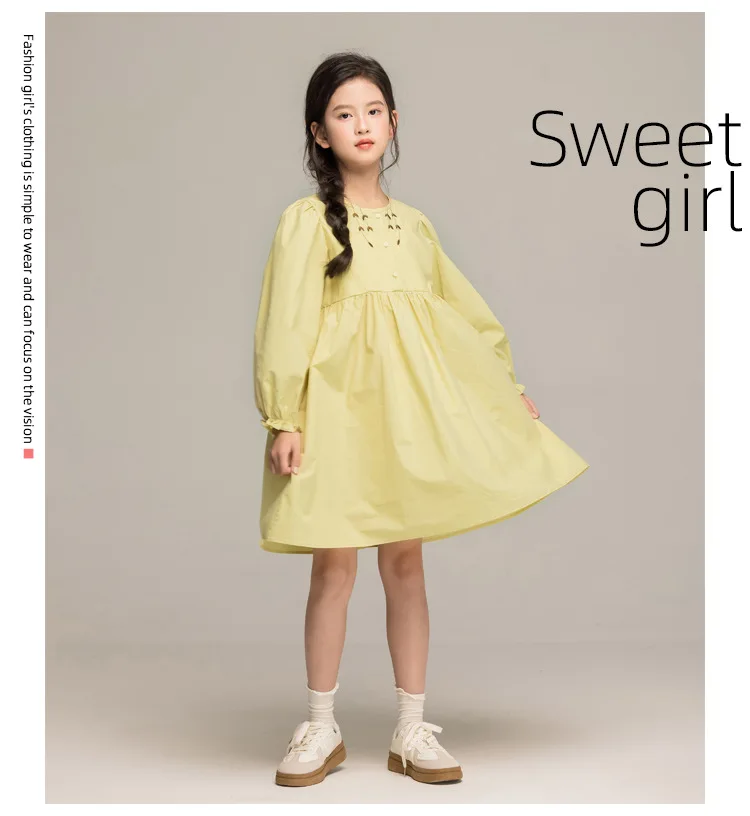 الكورية الخريف الاطفال الفتيات فستان الأميرة جديد التطريز الجولة الرقبة طفل الفتيات فستان طويل الأكمام الأطفال الفتيات فستان من قطعة واحدة