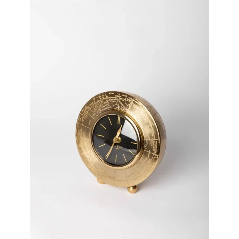 

Aluminum-plated bronze clock globe handmade retro living room ornament