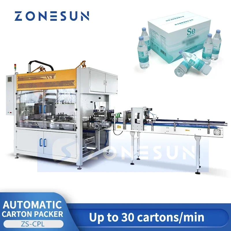 เครื่องบรรจุกล่องอัตโนมัติ ZONESUN ZS-CPL พร้อมแขนหุ่นยนต์จับและตั้งกล่อง สำหรับสายการผลิต
