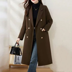 Autumn Winter Wool Coat Blazer Women 100% Wool Double-Breasted Jacket 2025 New Long Coat Ladies Trench Coat