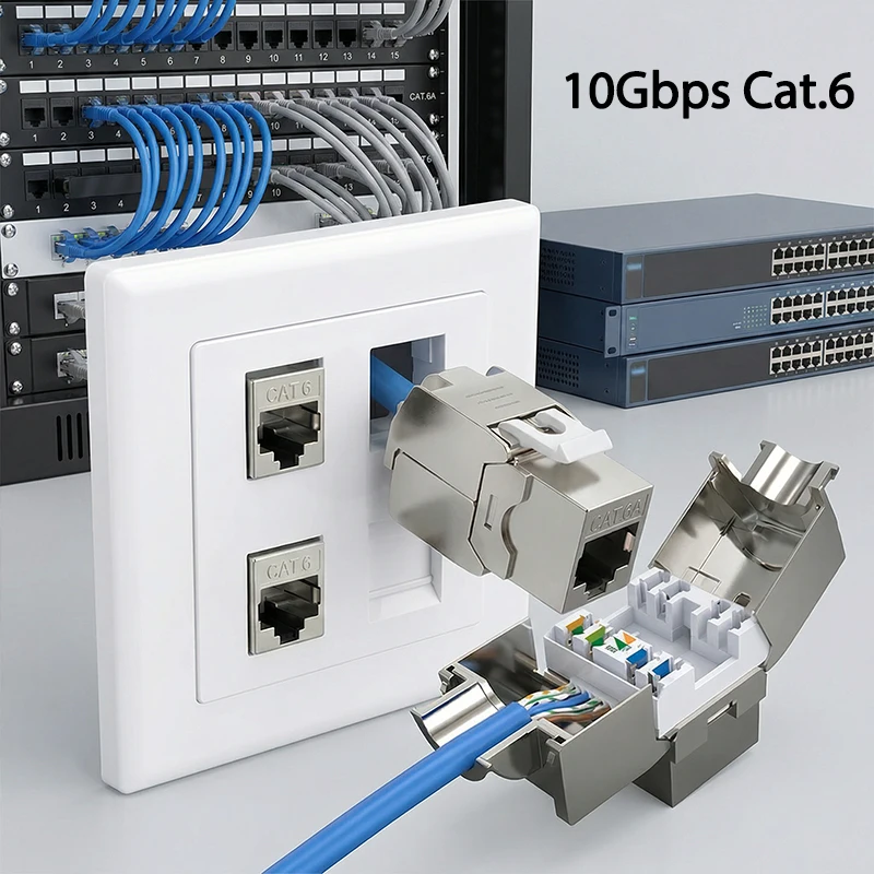CAT.6 Shielded Tool-less RJ45 Keystone Jack, No Punch Down Up-Down Crimp, 10Gbps Network Data Connector for Cat.6 Shielded Cable