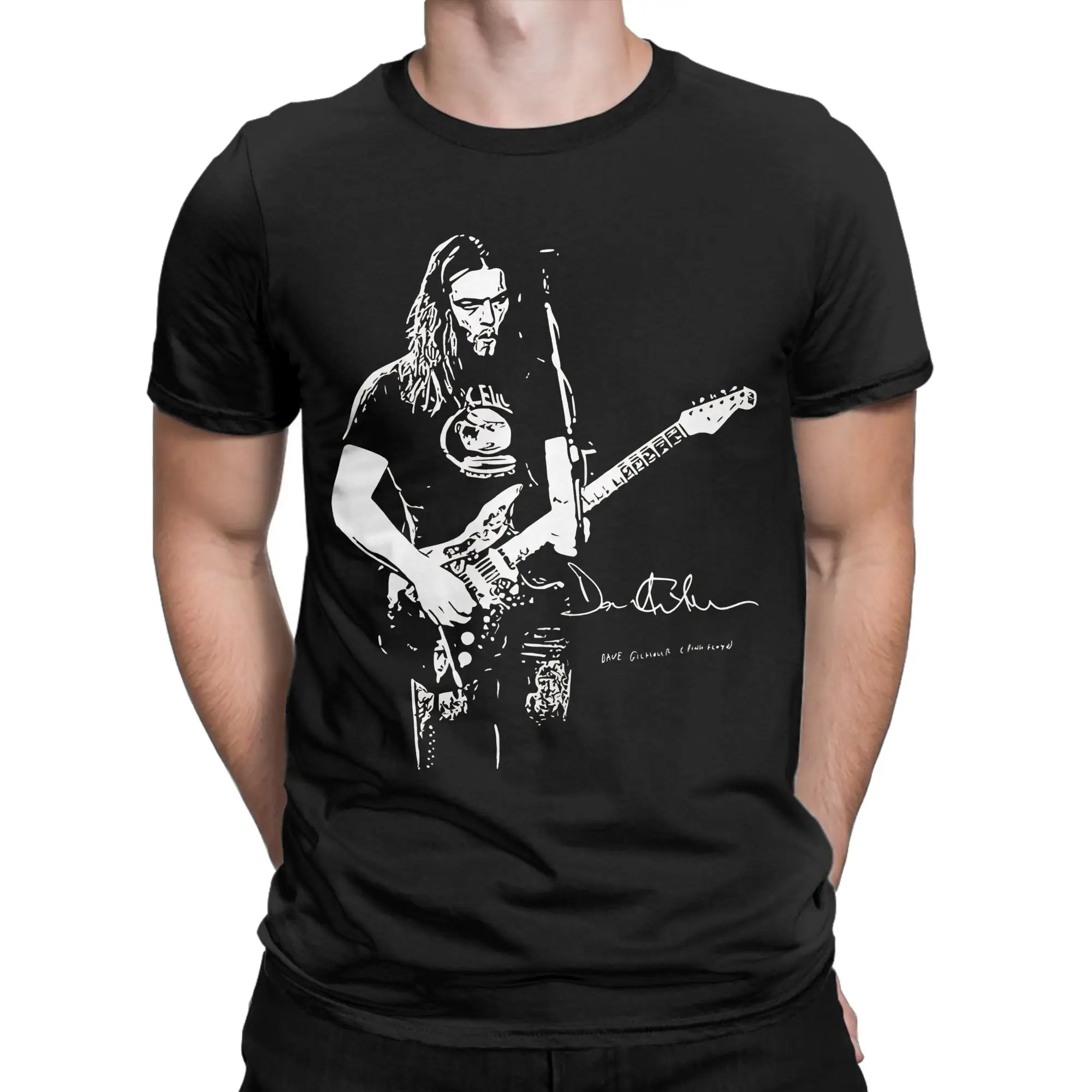 Davids Gilmours Guitar Vector Art   T Shirt Summer  Cotton T-Shirts For Men's Trendy Cool Casual Tee Shirt Y2K Retro Clothes