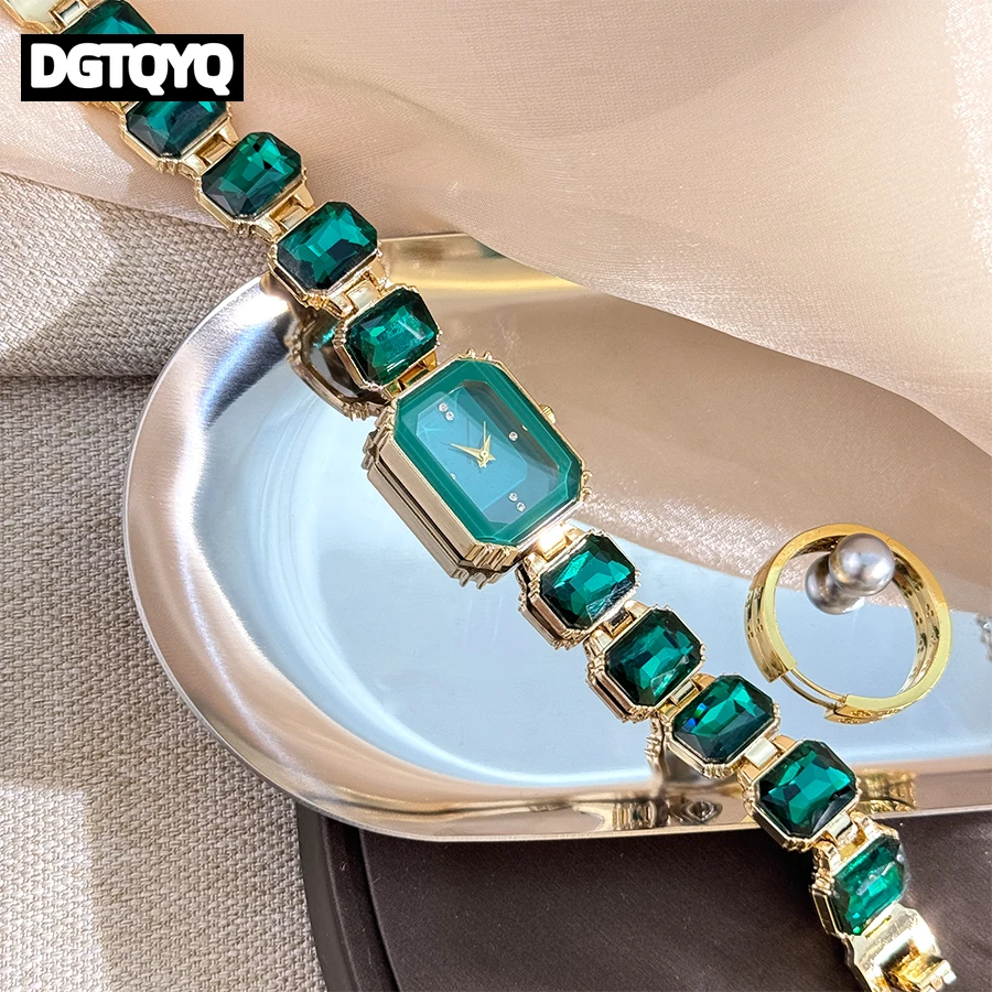 Women's Large Section Rhinestone Chain Rectangular Color Case Rhinestone Dial Fashion European and American Style Ladies Watch