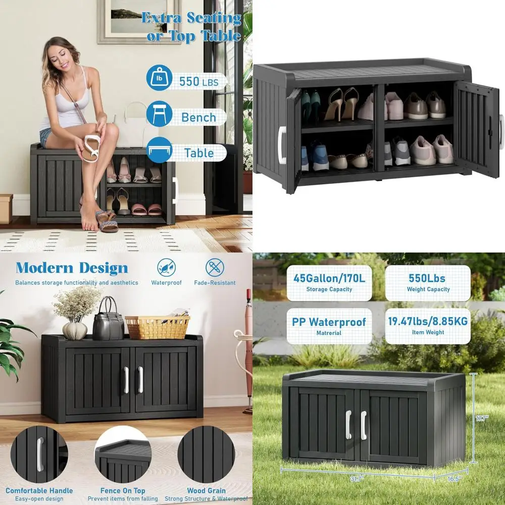 

31.7 Waterproof UV-Resistant Shoe Storage Cabinet, 2-Door Entryway Shoe Cabinet for Outdoor, Suitable for Entryway, Bedroom, Hal