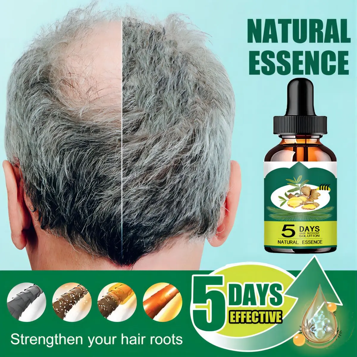 Aceite Esencial Anti Alopecia para el crecimiento rápido del cabello, jengibre, sin pelo, línea alta del pelo, crema para aumentar la esencia de la cabeza