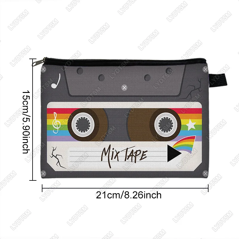 80s 90s Cassette Box Graphic Cosmetic Case Music Mix Tape Women Makeup Bags Lipstick Storage Bags Old School Toiletries Pouch
