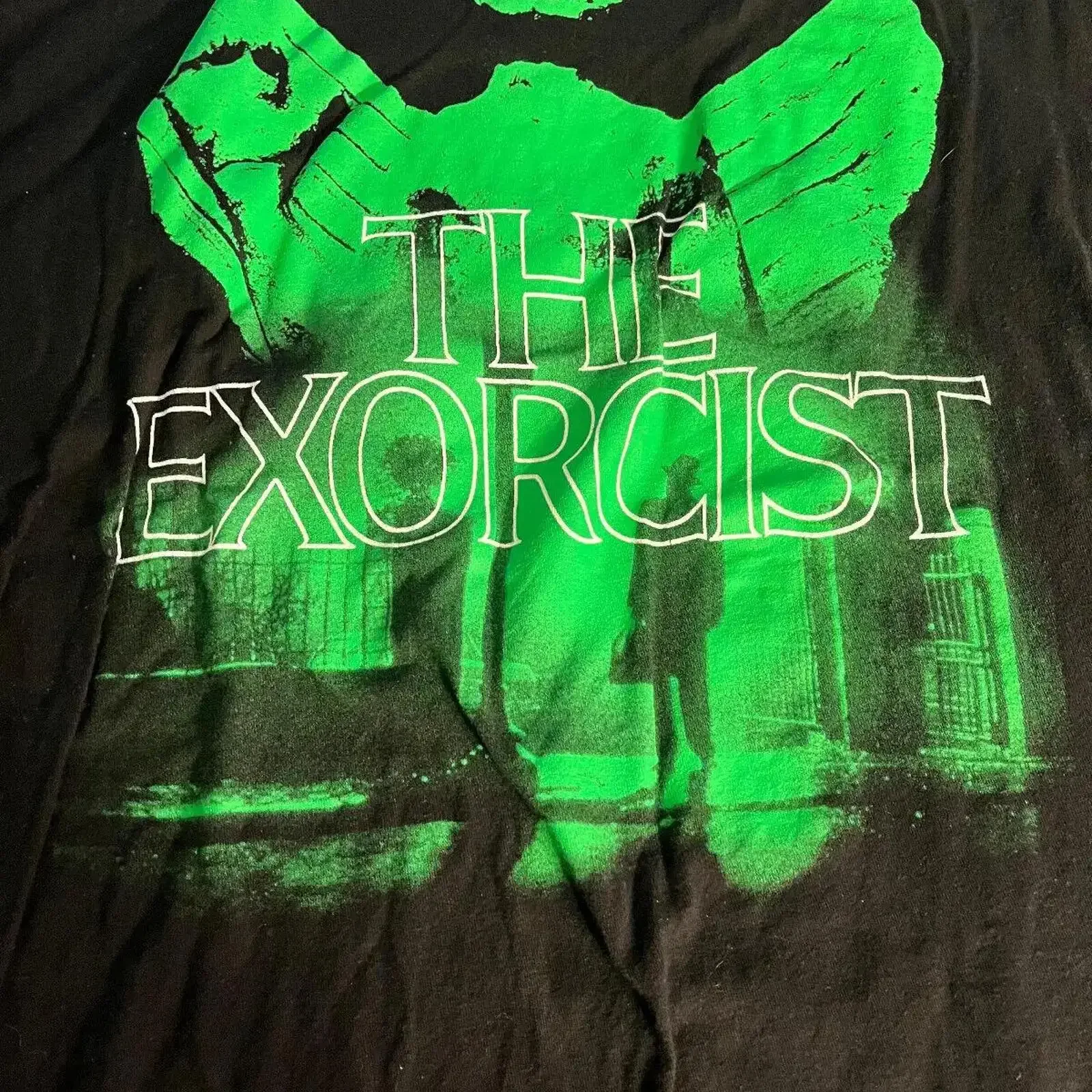 

The Exorcist movie T Shirt 3xl horror super clean black green art rare vintage Washed Stretched Soft graphic homme Casual