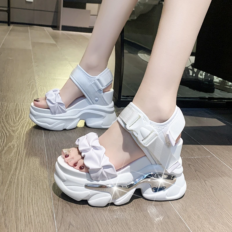 New 2023 Summer Sandals 10CM Wedge Heel Sneakers Women Beach Flip Flops High Platform Casual Sandals Breathable Walking Slippers