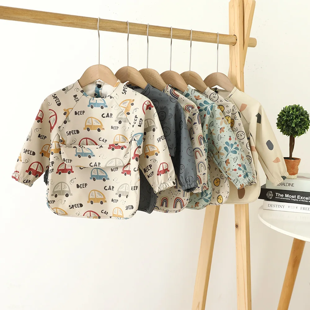Baby Long-sleeved PU Anti-dirty Feeding Bib Super Soft Waterproof Baby Rice Pocket Anti-dirty Feeding Clothes