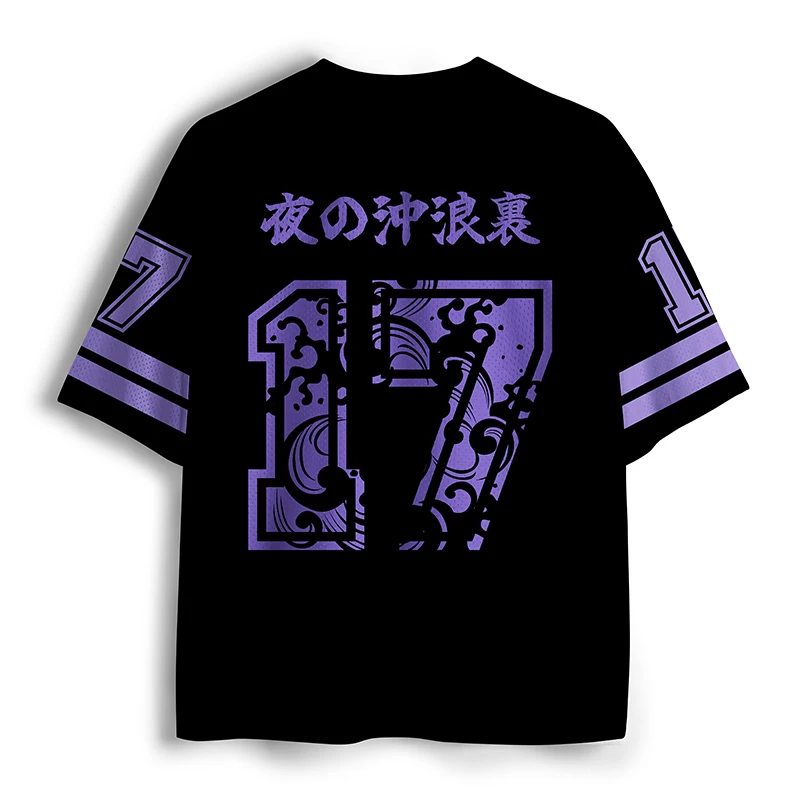 Moonnight Purple Wave Cherry Blossom Mesh V-neck Shirt Kanagawa Surfing Printed Street Style Unisex