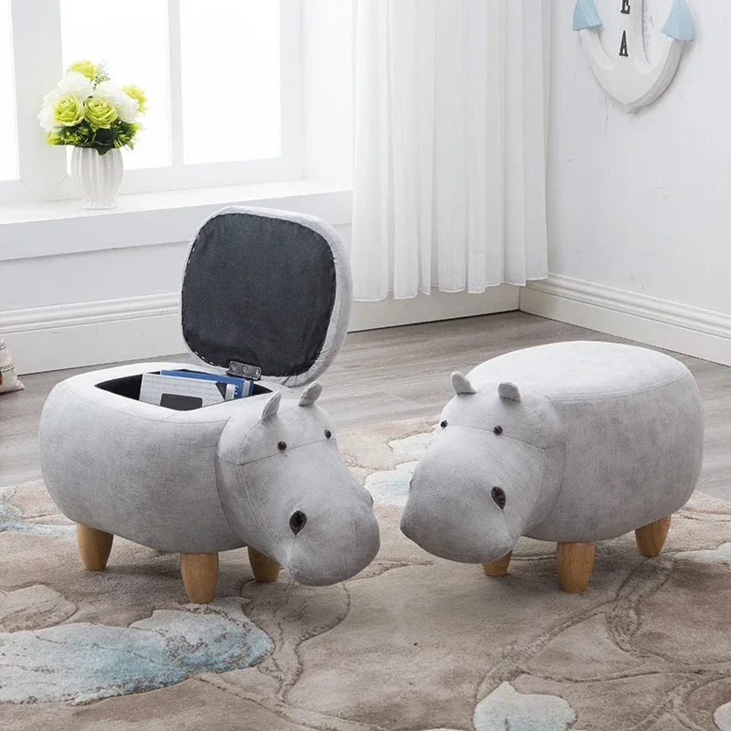 

Solid wood footstool creative hippopotamus furniture storage