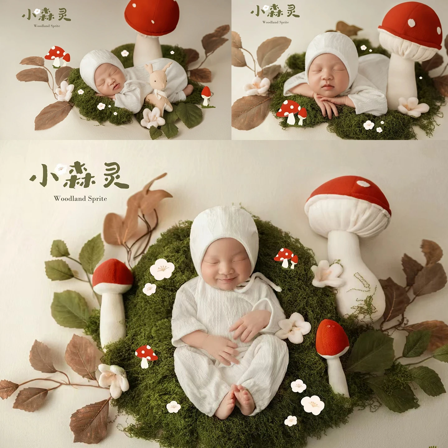 Newborn Photoshoot Props for Baby Cute Forest Mushroom Grass Plants Clothing Hat Theme Set for Baby Studio Photography Shooting