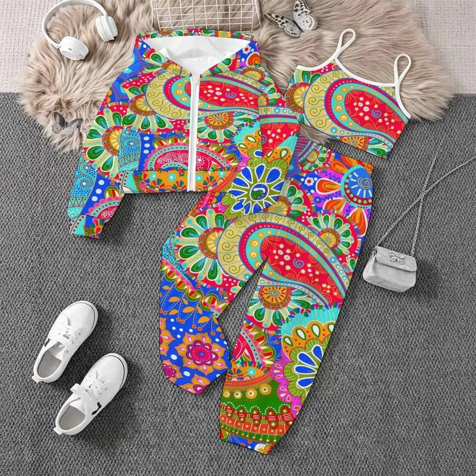 Fashion Coat All Hallows' Day Vest Daily Pants Children's Jogging Pants Casual Pants Autumn Winter Girls' Printed Three Piece