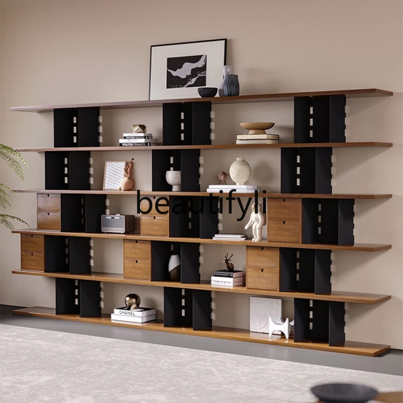 

Modern Minimalist Solid Wood File Bookcase Bookshelf Integrated Wall-Mounted Iron Art Storage Rack Display Cabinet