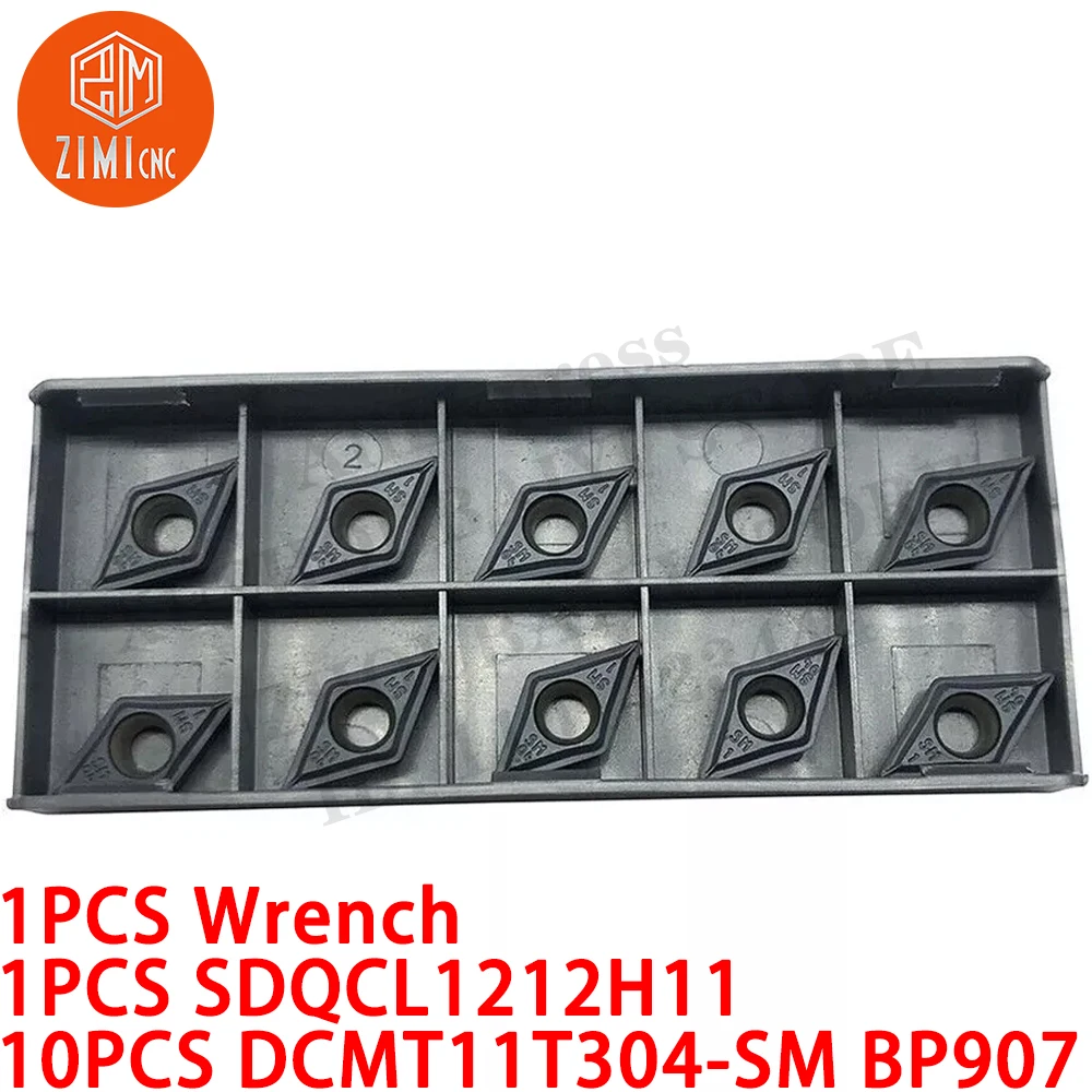 1 قطعة SDQCL 1212H11 حامل أداة تحويل خارجية للمخرطة مقاس 12 مم + 10P DCMT11T304-SM إدخالات كربيد أداة قطع ميكانيكية معدنية CNC